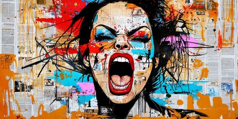 Expressive Street Art Merging Collage and Painting Techniques