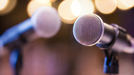 Dynamic wireless microphones recording studio audio equipment indoor close-up performance