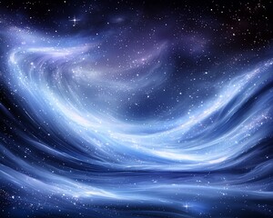 Celestial swirls of light and nebulae in a dark space.