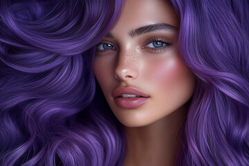 Naklejka premium Portrait of woman with purple hair