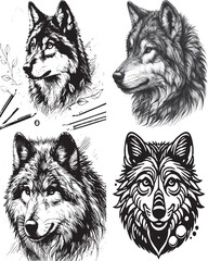 wolf, wolf silhouette, wolf silhouette set, silhouette of wolf set 