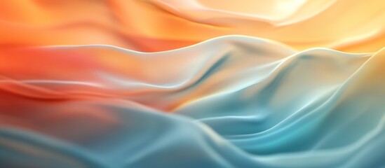 Fototapeta premium Abstract flowing fabric in pastel orange and blue hues.