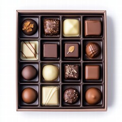 An exquisite selection of artisan chocolates arranged in a box, designed to entice and satisfy any sweet lover.