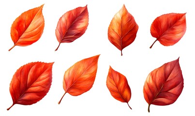 Obraz premium Eight Vibrant Red Autumn Leaves Isolated On White