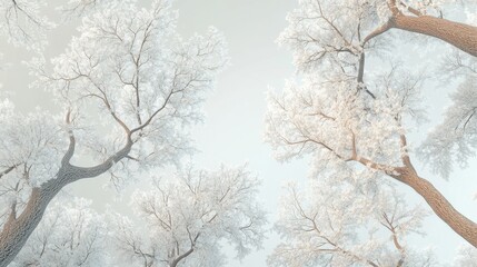 Fototapeta premium A serene view of snow-covered trees, creating a peaceful winter atmosphere.