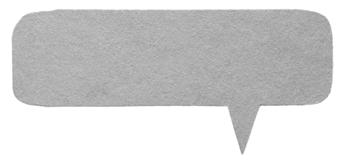 Grey gray blank cut out cardboard paper speech bubble with round rounded corners rough edges, copy space for text on transparent png background design element