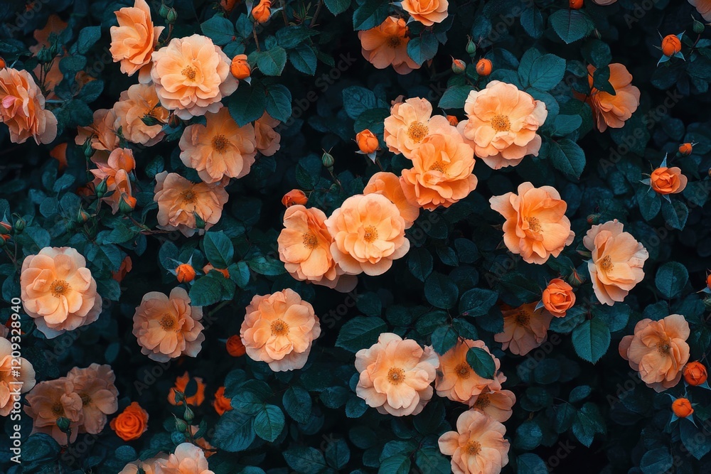 Poster Orange Flowers with Green Leaves