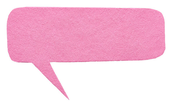 Pink blank cut out cardboard paper speech bubble with round rounded corners rough edges, copy space for text on transparent png background design element