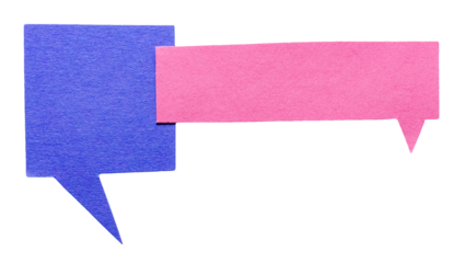 Blue pink blank cut out cardboard paper speech bubbles with rough edges and copy space for text on transparent png background design element