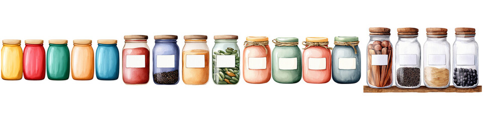 Home organization and storage ideas, A collection of colorful jars filled with various ingredients, each labeled for easy identification.