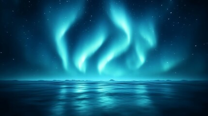 Fototapeta premium Aurora Borealis Illuminates Calm Arctic Ocean Waters