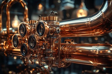 Fototapeta premium Intricate Brass Instrument Closeup Mechanical Detail