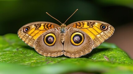 An intricate close-up of a butterflys compound eye, showcasing its vibrant colors and unique texture, providing a whimsical feel,