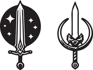 Fototapeta premium RPG weapon icon set, vector fantasy game sword collection, dungeon dragon battle attack object kit. Magic sorcerer staff, warrior dagger, medieval bow, arrow, character equipment. Vintage RPG weapon