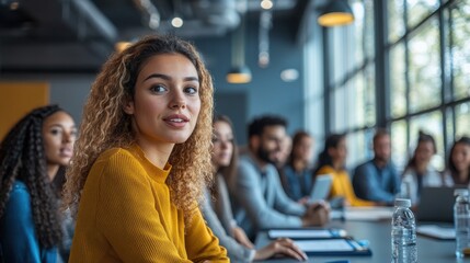 Fototapeta premium Young Professional Woman Engaged in Business Meeting Discussion