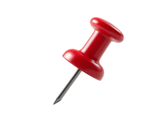 Red push pin isolated on transparent background