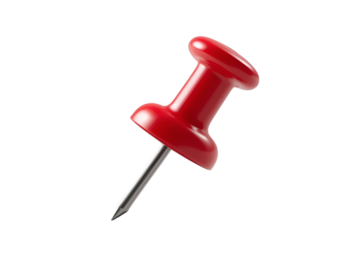 Red push pin isolated on transparent background