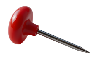 Red push pin isolated on transparent background