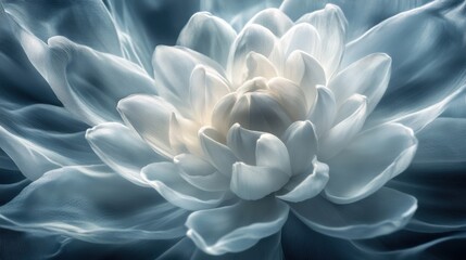 Blossom Strawflower flower with delicate light blue petals, serene and ethereal atmosphere, dreamlike feelings