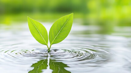 New life sprouts in tranquil water, nature's renewal, calm background