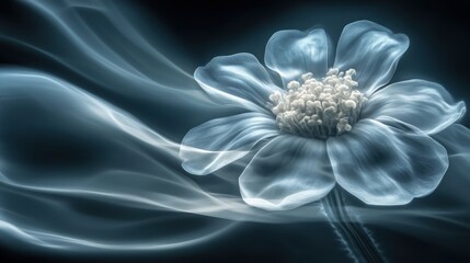 Obraz premium Blossom Yarrow flower with delicate light blue petals, serene and ethereal atmosphere, dreamlike feelings