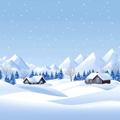 Fototapeta premium A serene seamless pattern featuring winter landscapes with softly falling snow and cozy cabins, creating a tranquil holiday mood, balanced composition