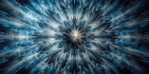 Fototapeta premium Abstract Burst of Icy Blue and Gray Hues A Symmetrical Design Featuring Radiating Spikes and a Central Point of Light