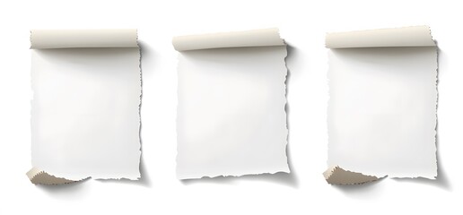 Three Rolled Pieces Of Torn White Paper