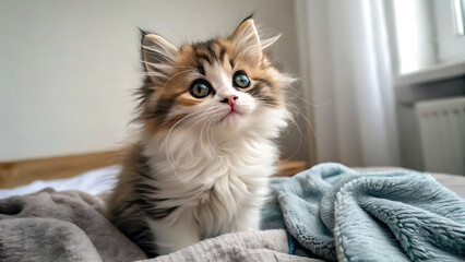 **"Majestic Green-Eyed Persian Cat with Fluffy White Fur and Elegant Tail"**