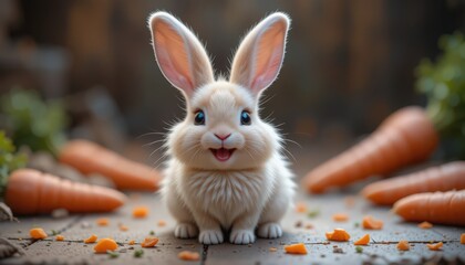 Adorable Baby Bunny Enjoys Carrots