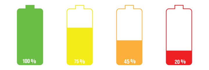 Battery icon set. battery charge level. battery Charging icon. vector illustration. Battery charging indicator icon capacity charge icon