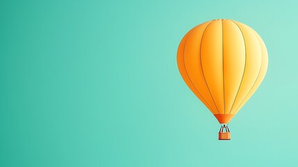Fototapeta premium A bright yellow hot air balloon floats against a serene turquoise background, symbolizing adventure and freedom.