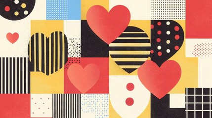 Obraz premium Colorful Abstract Hearts and Geometric Patterns on Canvas Background