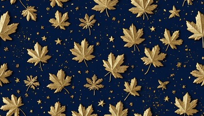 Golden Leaves and Stars on a Dark Blue Background