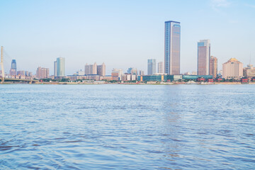 The urban skyline, Bayi Bridge, and Ganjiang River scenery of Nanchang City, Jiangxi Province, China on April 1, 2024