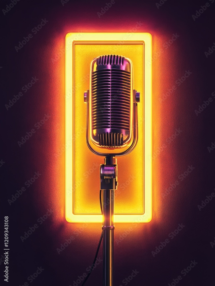 Canvas Prints Neon Microphone Lit Up