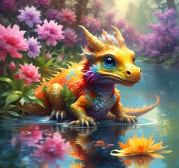 Fototapeta premium Illustration of adorable baby dragon.