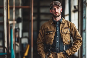 Rugged Man Industrial Setting Portrait Serious Expression