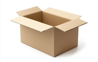 Open empty light brown cardboard box isolated on white background.