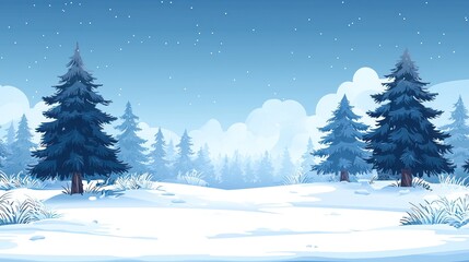 Fototapeta premium A serene winter landscape featuring snow-covered ground and evergreen trees under a clear sky.