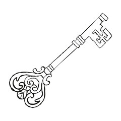 vintage style. Key illustration for antiques decoration.  Ornamental medieval collection. Hand drawn old realistic design Vector.