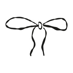 Sketch bow. Doodle gift ribbon. Hand drawn bow knots for greeting cards and holiday invitation, banner, poster. Decorative variety styles and shapes bows.