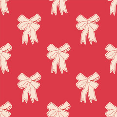 bow seamless pattern. Doodle gift ribbon. Hand drawn bow knots for greeting cards and holiday invitation, banner, poster. Decorative variety styles and shapes bows.