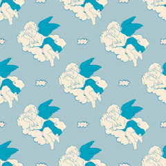 Valentine Day cherub doodle set, vector hand drawn love collection, cute cupid . Vector romantic coquettish scribble, ribbon bow arrow baby angel. Whimsical Valentine doodle