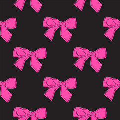 bow seamless pattern. Doodle gift ribbon. Hand drawn bow knots for greeting cards and holiday invitation, banner, poster. Decorative variety styles and shapes bows.