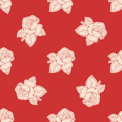 Seamless pattern Garden rose with leaves. Hand drawn sketch. Set of flowers. Vector illustration.