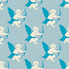 Valentine Day cherub doodle set, vector hand drawn love collection, cute cupid . Vector romantic coquettish scribble, ribbon bow arrow baby angel. Whimsical Valentine doodle