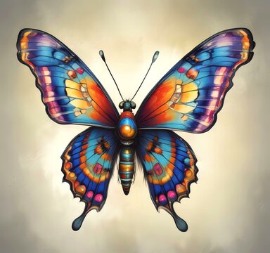 Illustration of open wing butterfly.