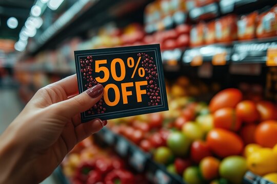 Rabattaktion im Supermarkt mit 50%-Rabatt-Gutschein

