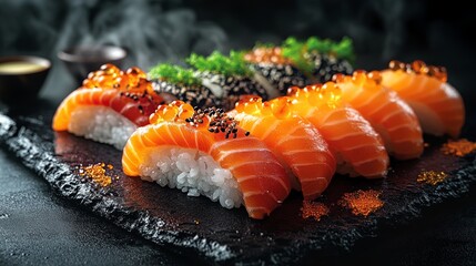 Delicious Sushi Platter with Salmon and Roe
